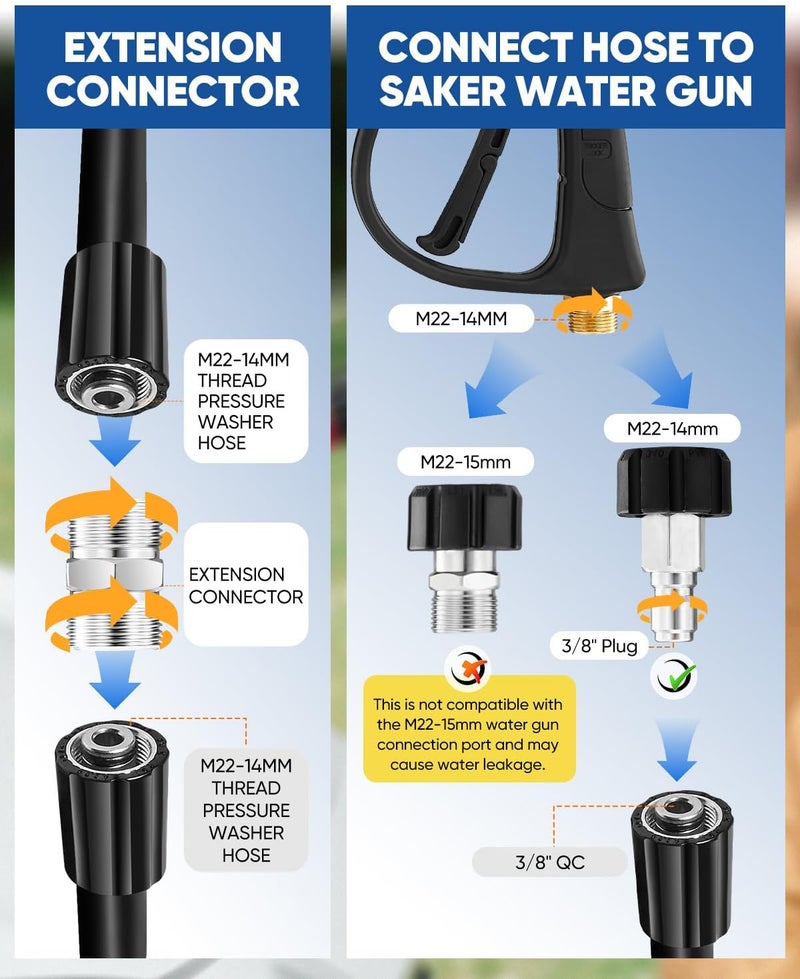 Saker Pressure Washer Hose Connector Set 10 PCS,Hose Adapter Set,Pressure Washer Connector Accessories,M22-14 Swivel to 3/8'' Quick Connect, 3/4" to Quick Disconnect,Quick Connect Set with Storage Bag - Image 4